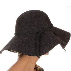100% Wool Foldable Wide Brim Black Hat Womens 57cm Adult-Medium